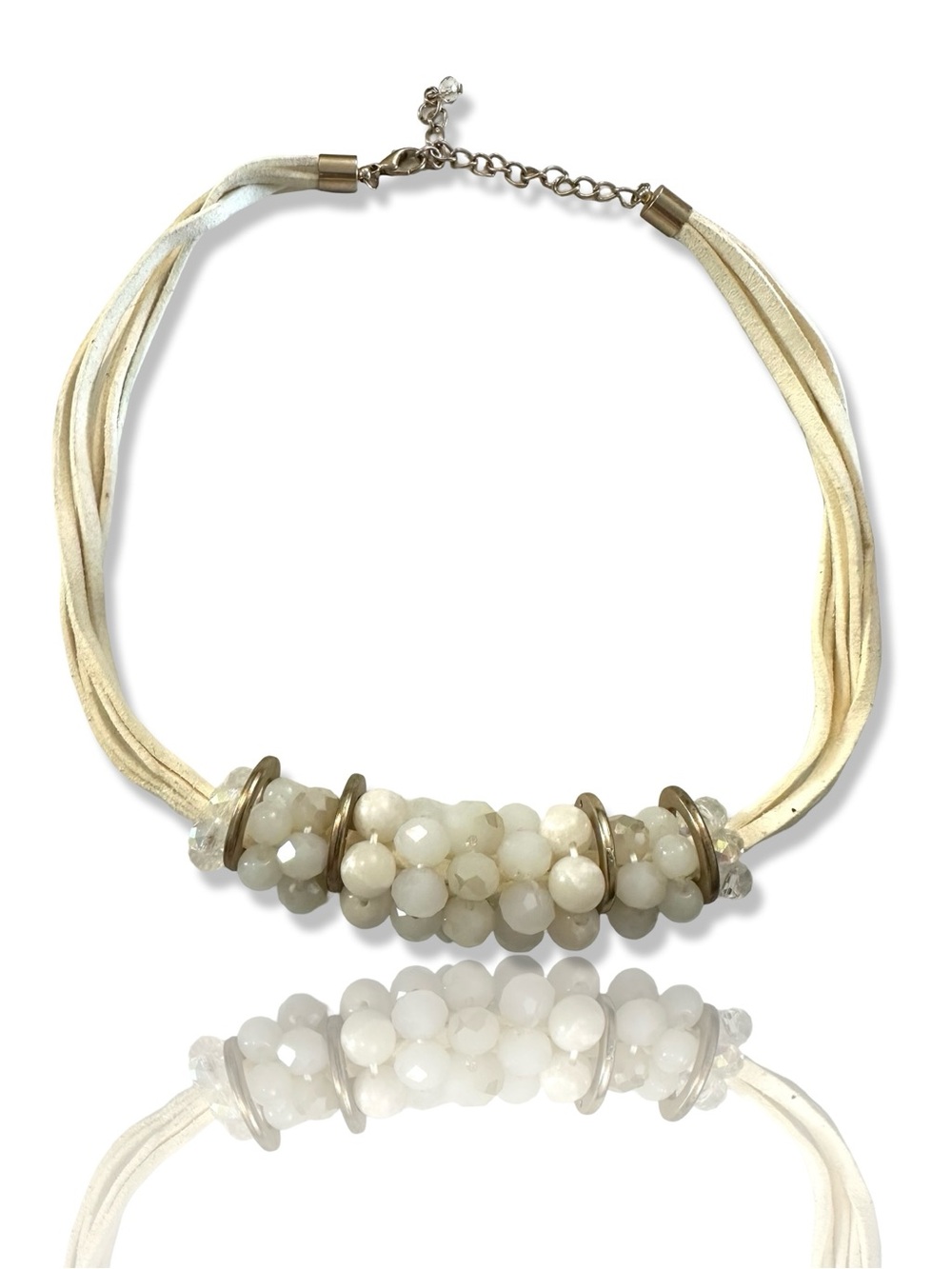 Handmade VTG Faceted Glass Beaded Multi-Strand Necklace with Suede